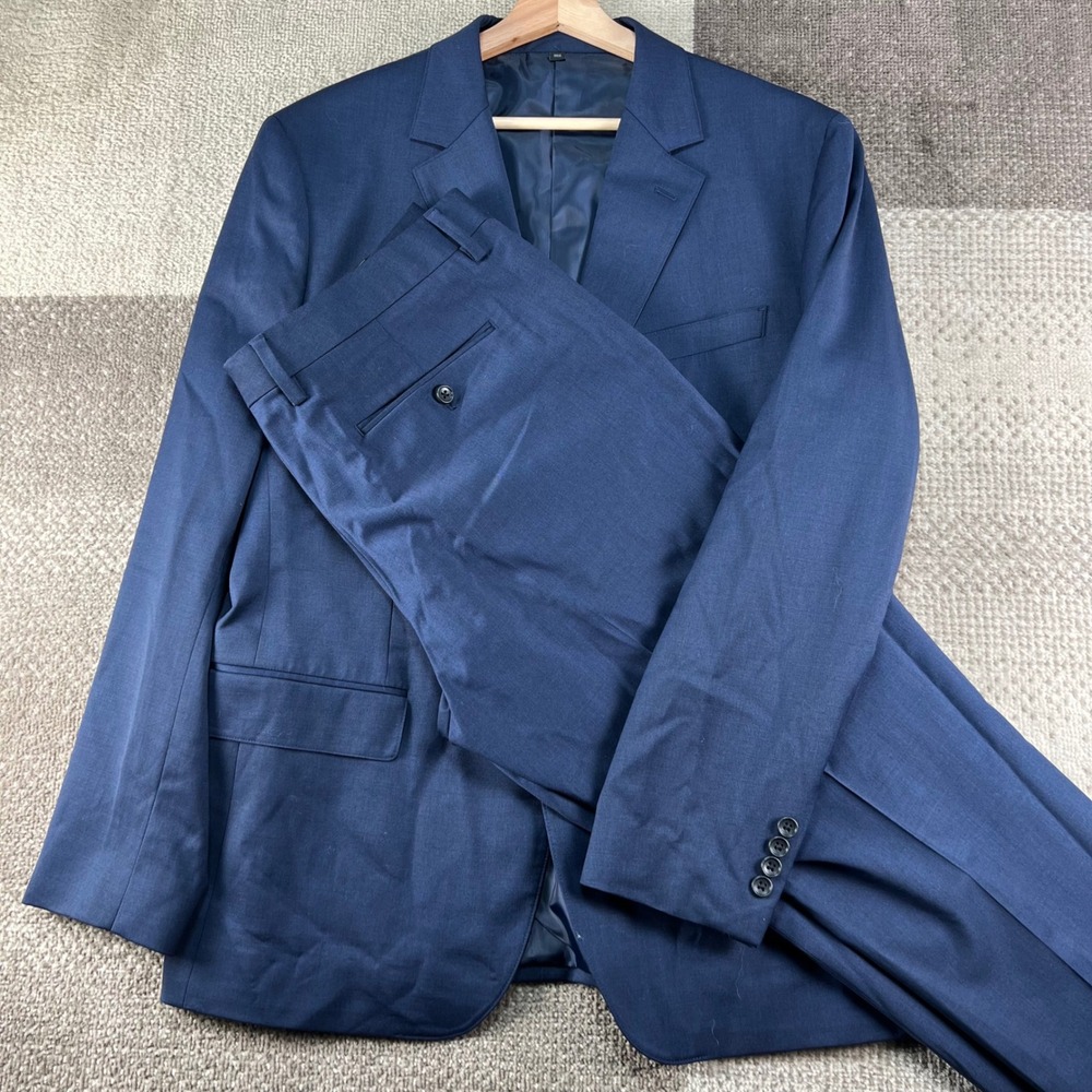Bonobos Mens Navy Blue Wool Blend Standard Fit Two Button Suit 42R